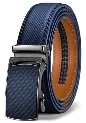 KEMISANT Belt Men, Sliding Ratchet Belt Genuine Leather For Gift Mens Dress Pants Oxfords,Size Adjustable(Purplish Blue,30"-36" Waist Adjustable) - Image 1