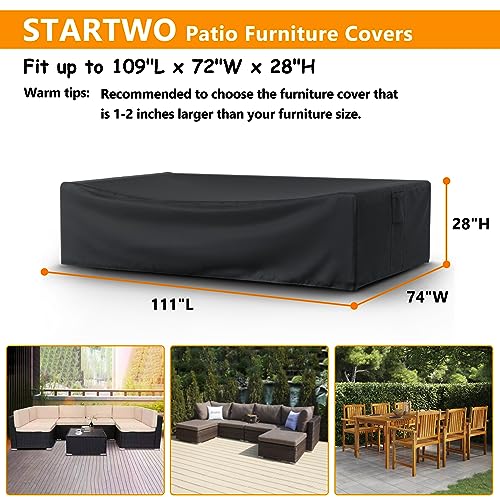 STARTWO Patio Furniture Covers Waterprpoof Tear Resistant Rectangular Outdoor Furniture Set Cover for Table Chairs and Sectional Sofa 111L x 74W x 28H - Image 3