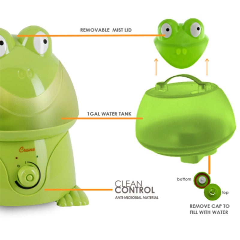 Crane Ultrasonic Cool Mist Animal Humidifier for Kids Bedroom and Nursery, 1 Gallon Easy Clean, Adjustable Settings, Frog Humidifier - Image 5