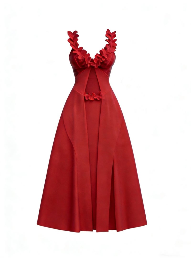 Sellcy Elegant Floral-Trimmed Set  red color - Image 1