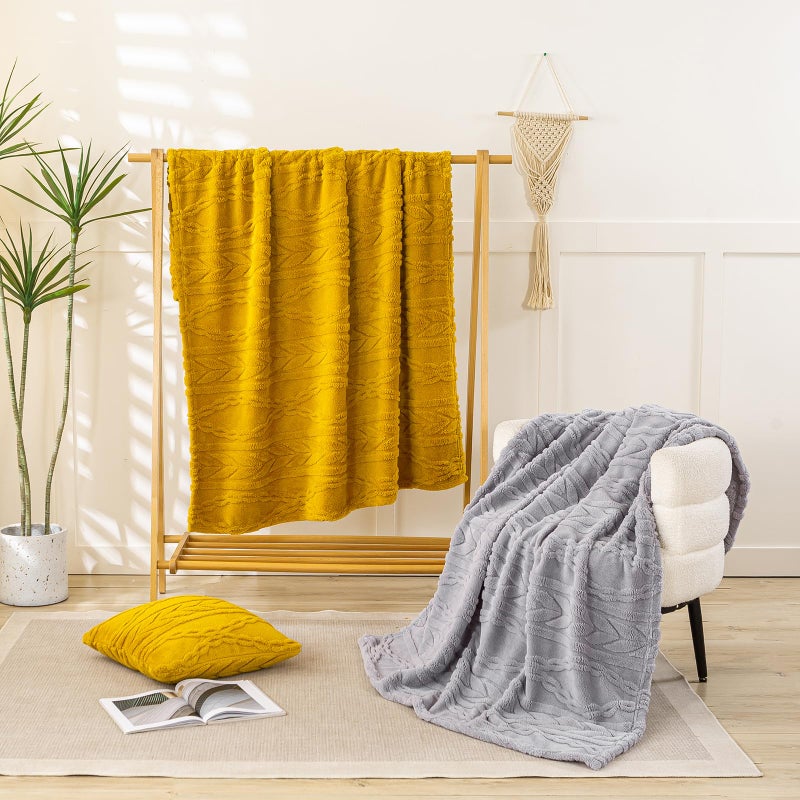 YUSOKI Sherpa Large Throw Blanket Single Layer,Light Weight(1.7lb),370GMS-3D Stylish Design for Gift Home Decor (Mustard Yellow,50"x65") - Image 5