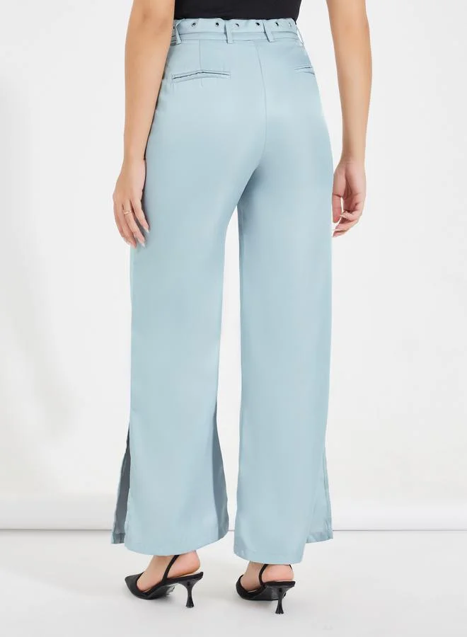 Styli High Rise Belted Pants with Side Slit