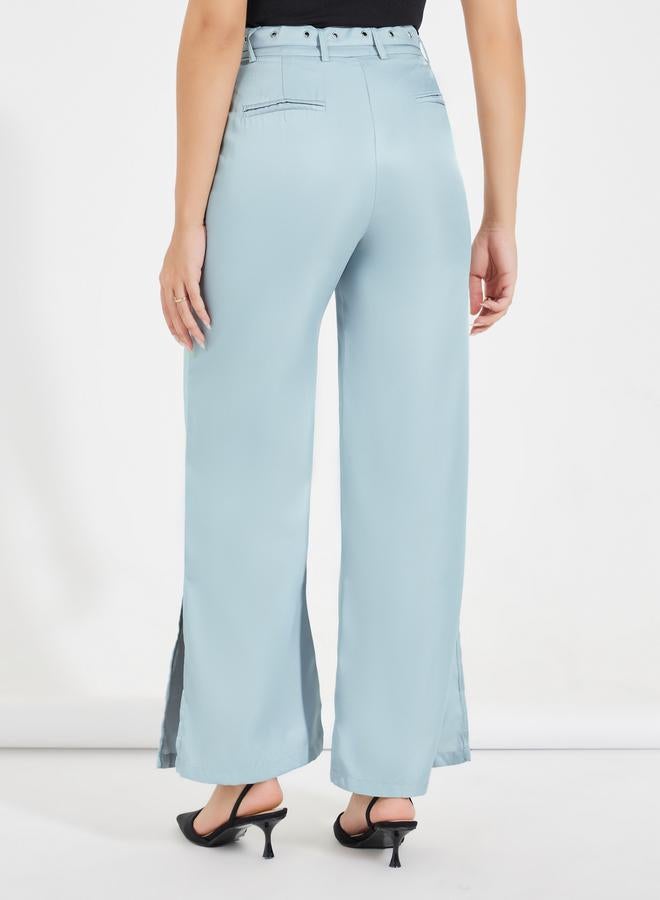 Styli High Rise Belted Pants with Side Slit  - Image 4