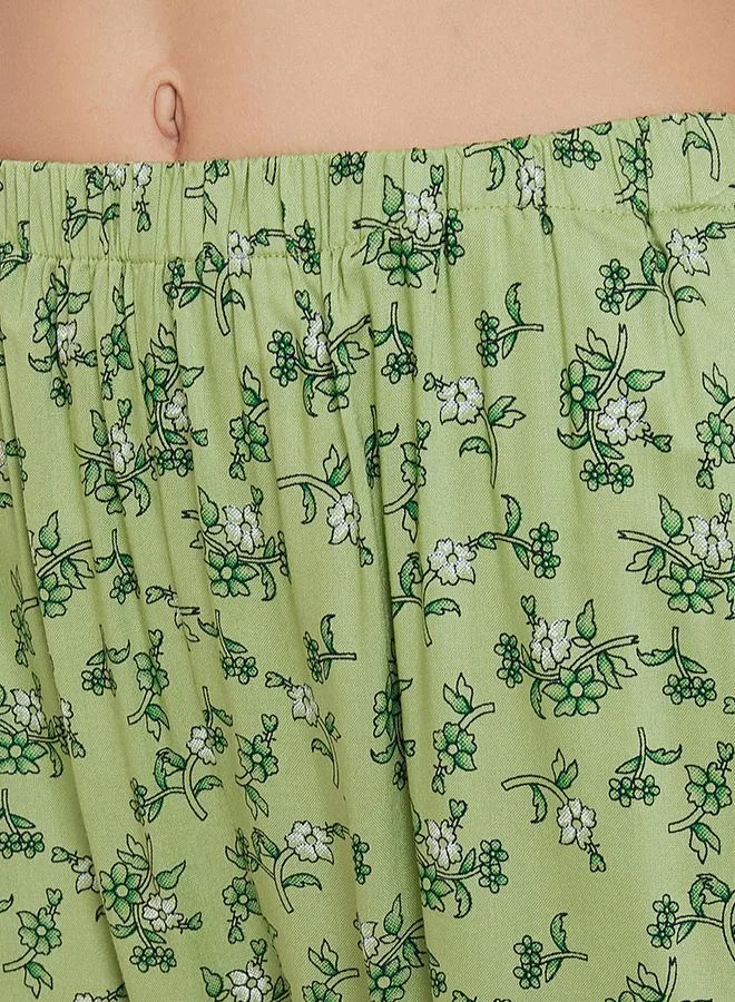 Clovia Clovia Floral Print V Neck Top and Pyjama Set