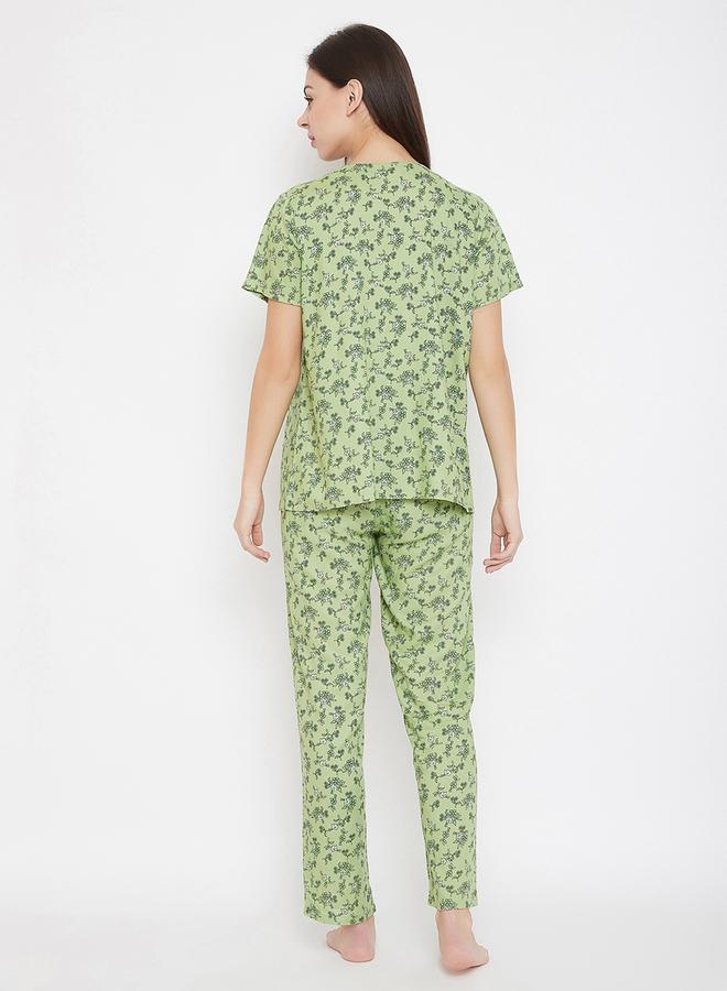 Clovia Floral Print V Neck Top and Pyjama Set - Image 4