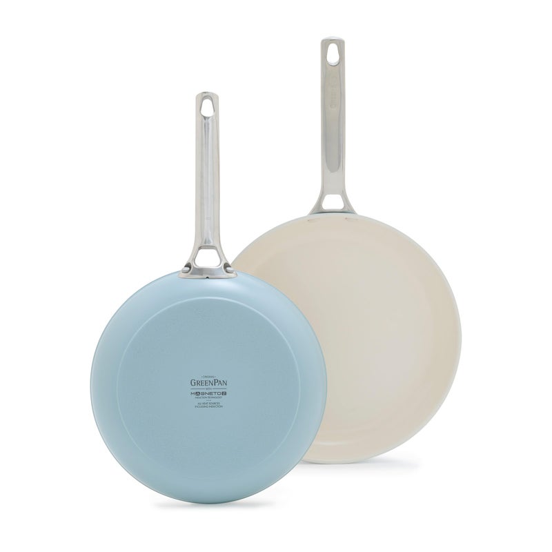 مجموعة مقالي قلاية جرين بان بادوفا برو 8 و 10 بقطعتين مصنوعة من السيراميك الصحي غير اللاصق خالية من PFAS مناسبة للطهي على الحث الكهربائي مقبض من الفولاذ المقاوم للصدأ آمنة في غسالة الصحون والفرن بلوز هاز