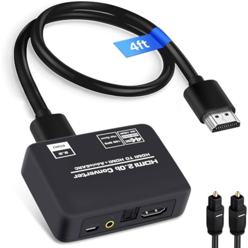مستخرج صوت Hdmi 4K 60 هرتز Hdmi 2.0B مع قوس بصري Toslink Spdif و3.5 مم صوت ستيريو يدعم Hdcp 2.2 Pcm Dts 5.1 لمضخم صوت التلفزيون Ps5 Xbox Projector أسود - Image 1