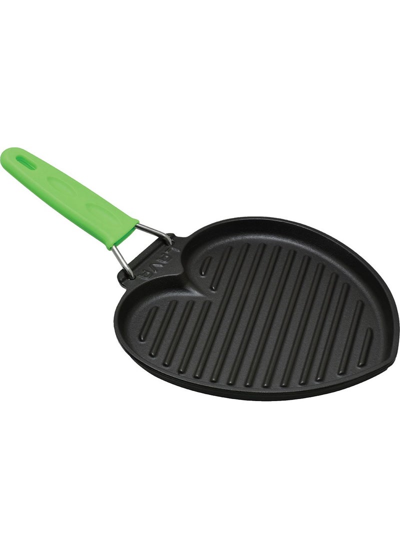 Lava Cast Iron Grill Pan, Wire and Silicone Handle. Size 22X23CM. - Green 
