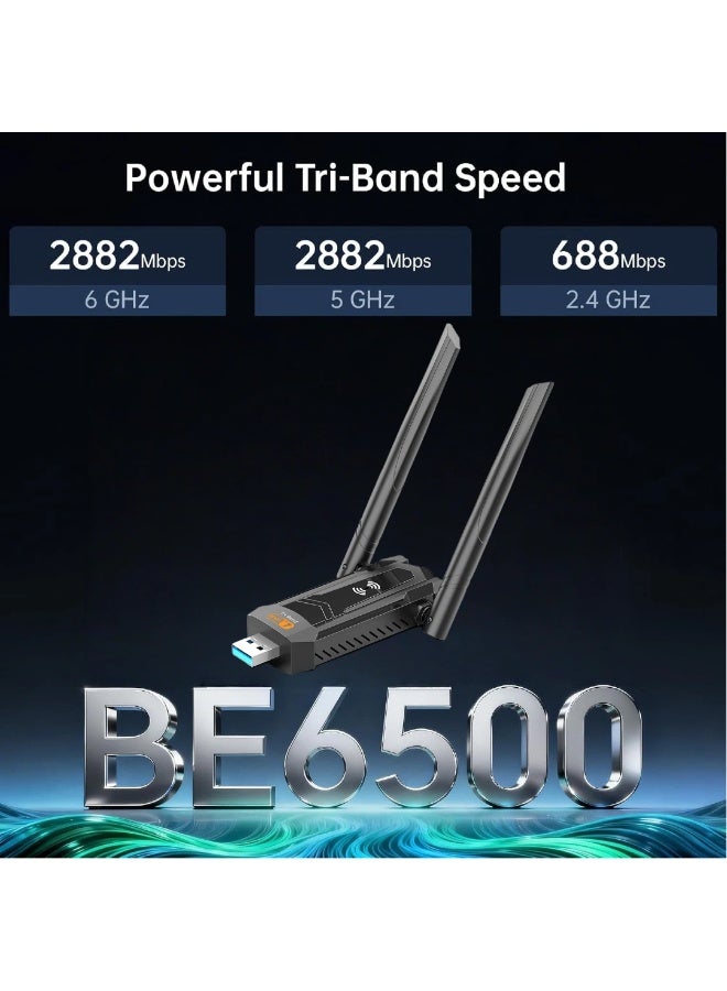 أورا سيليكت محول USB BE6500 WiFi 7، ثلاثي النطاقات بسرعة 6500 ميجابت في الثانية｜6 جيجاهرتز + 5 جيجاهرتز + 2.4 جيجاهرتز｜شريحة Realtek RTL8912AU｜USB 3.0 بدون حاجة إلى برامج تشغيل｜هوائيات عالية الكسب｜يدعم Windows 11/10｜مناسب لأجهزة الكمبيوتر المكتبية والمحمولة والألعاب والبث بدقة 4K/8K - Image 3
