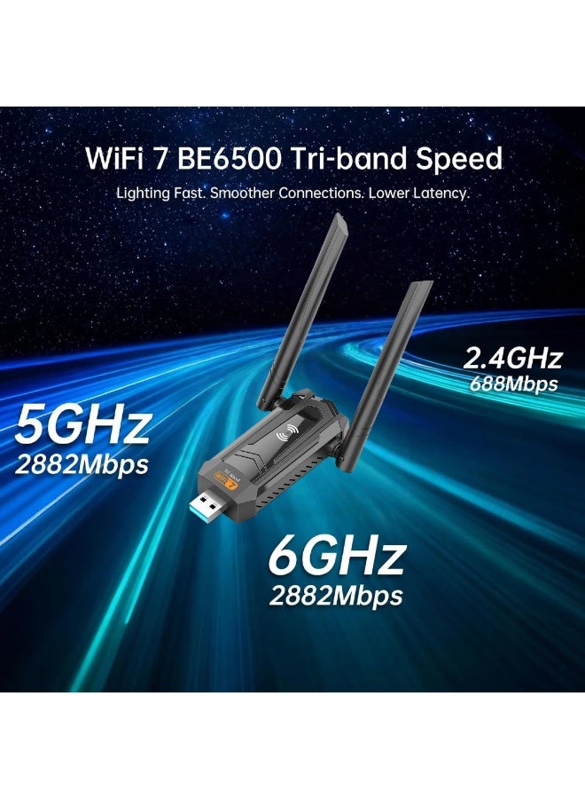  أورا سيليكت محول USB BE6500 WiFi 7، ثلاثي النطاقات بسرعة 6500 ميجابت في الثانية｜6 جيجاهرتز + 5 جيجاهرتز + 2.4 جيجاهرتز｜شريحة Realtek RTL8912AU｜USB 3.0 بدون حاجة إلى برامج تشغيل｜هوائيات عالية الكسب｜يدعم Windows 11/10｜مناسب لأجهزة الكمبيوتر المكتبية والمحمولة والألعاب والبث بدقة 4K/8K - Image 4