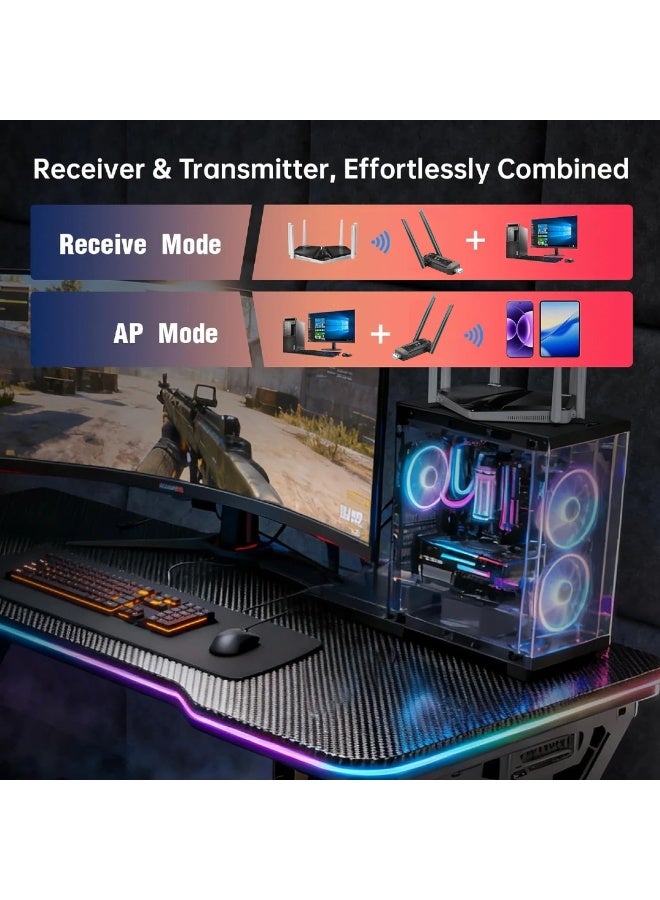  أورا سيليكت محول USB BE6500 WiFi 7، ثلاثي النطاقات بسرعة 6500 ميجابت في الثانية｜6 جيجاهرتز + 5 جيجاهرتز + 2.4 جيجاهرتز｜شريحة Realtek RTL8912AU｜USB 3.0 بدون حاجة إلى برامج تشغيل｜هوائيات عالية الكسب｜يدعم Windows 11/10｜مناسب لأجهزة الكمبيوتر المكتبية والمحمولة والألعاب والبث بدقة 4K/8K - Image 5