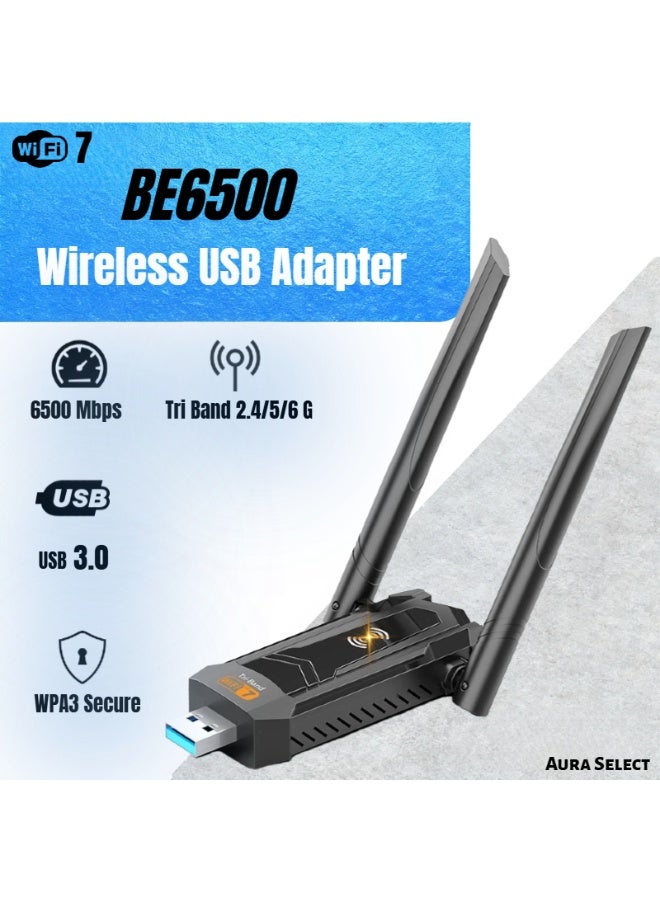  أورا سيليكت محول USB BE6500 WiFi 7، ثلاثي النطاقات بسرعة 6500 ميجابت في الثانية｜6 جيجاهرتز + 5 جيجاهرتز + 2.4 جيجاهرتز｜شريحة Realtek RTL8912AU｜USB 3.0 بدون حاجة إلى برامج تشغيل｜هوائيات عالية الكسب｜يدعم Windows 11/10｜مناسب لأجهزة الكمبيوتر المكتبية والمحمولة والألعاب والبث بدقة 4K/8K - Image 1