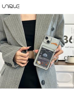 Unique For iPhone 15 Phone Case - Cartoon Planet Rocket Pattern Phone Case - Phone Case with Card Holder, Card Slot - Ultra Slim Anti-Drop Soft TPU Wallet Phone Case with Bumper - Clear Black  - Image 3