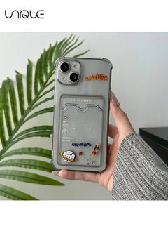 Unique For iPhone 15 Phone Case - Cartoon Planet Rocket Pattern Phone Case - Phone Case with Card Holder, Card Slot - Ultra Slim Anti-Drop Soft TPU Wallet Phone Case with Bumper - Clear Black  - Image 1