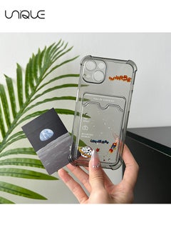 Unique For iPhone 15 Phone Case - Cartoon Planet Rocket Pattern Phone Case - Phone Case with Card Holder, Card Slot - Ultra Slim Anti-Drop Soft TPU Wallet Phone Case with Bumper - Clear Black  - Image 2