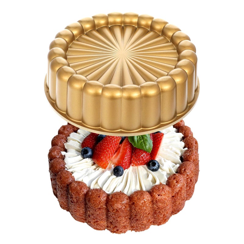 JOUTYFOR 9.5 Inch Charlotte Cake Pan, Reusable Mold Fluted Cake Pan, Nonstick Aluminium Cake Mold with Flower Shape for Cheese Cake, Chocolate Cake, Strawberry Shortcake, Brownie Tart Pie - Image 1
