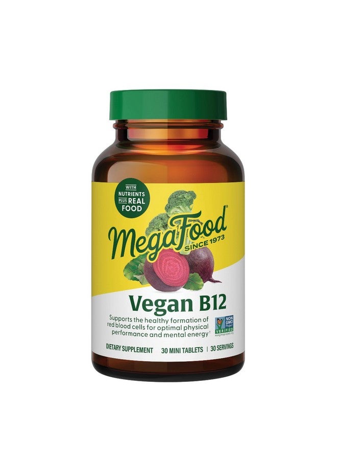 MegaFood Vegan Vitamin B12, Vitamin B Supplement with Vitamin B6, B12 Vitamins, and Folic Acid, Supports Cellular Energy Production, Nervous System Health & Cardiovascular Function - 30 Tablets - Image 1