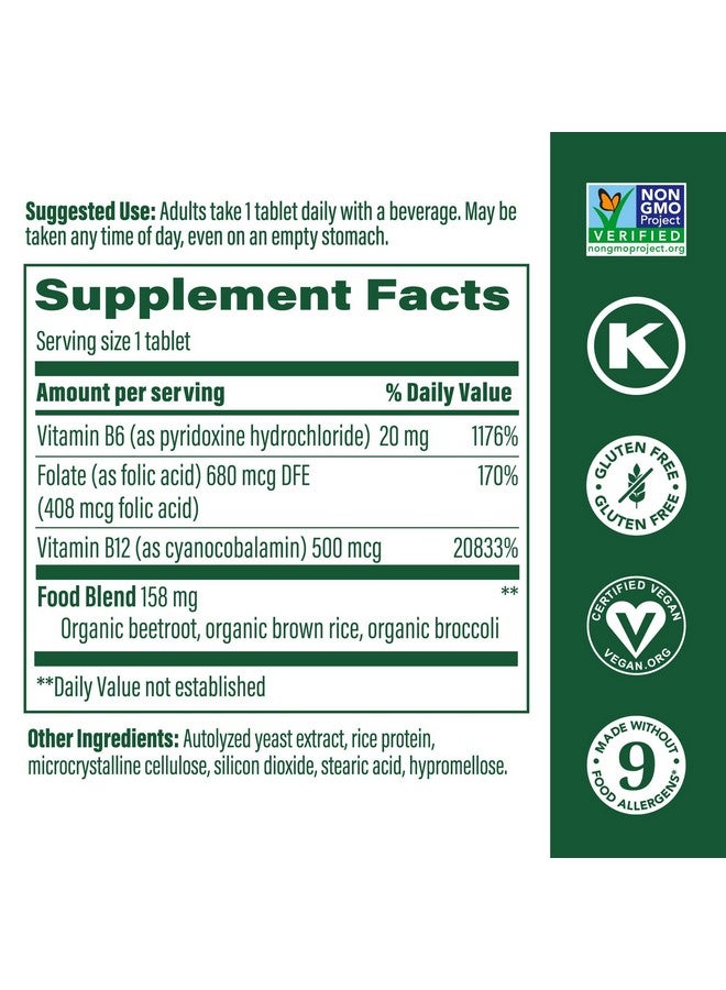 MegaFood Vegan Vitamin B12, Vitamin B Supplement with Vitamin B6, B12 Vitamins, and Folic Acid, Supports Cellular Energy Production, Nervous System Health & Cardiovascular Function - 30 Tablets - Image 2