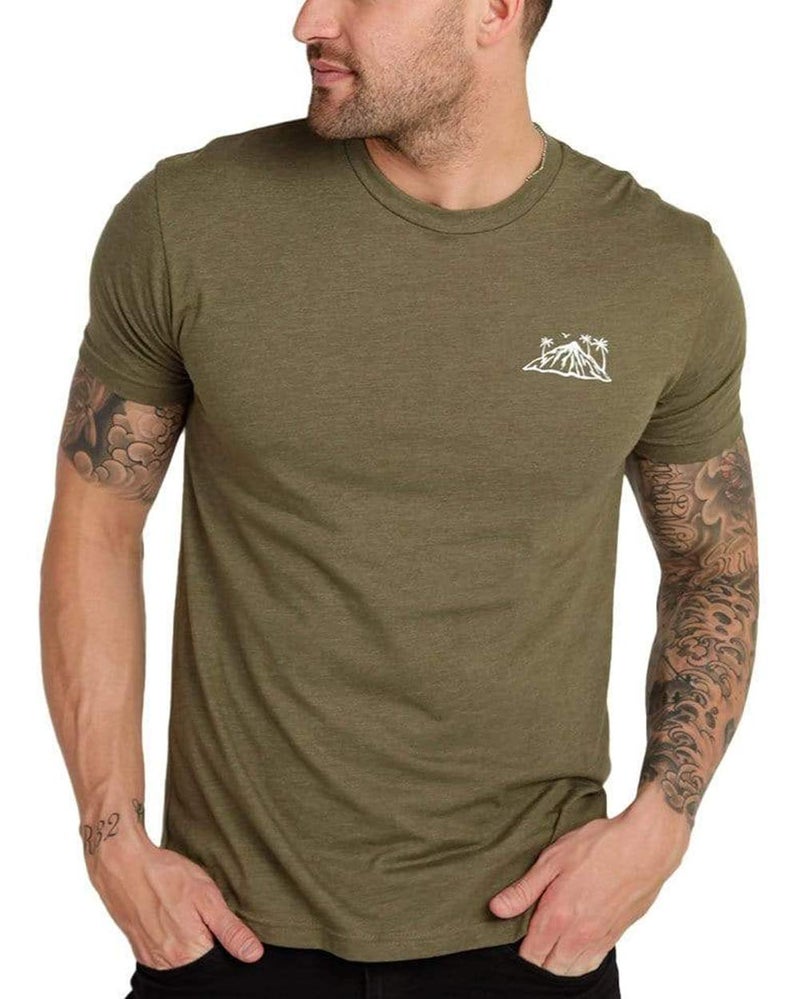 INTO THE AM Summer Islands Graphic Tee for Men - Short Sleeve Design T-Shirts (Olive Green, X-Large) - Image 1