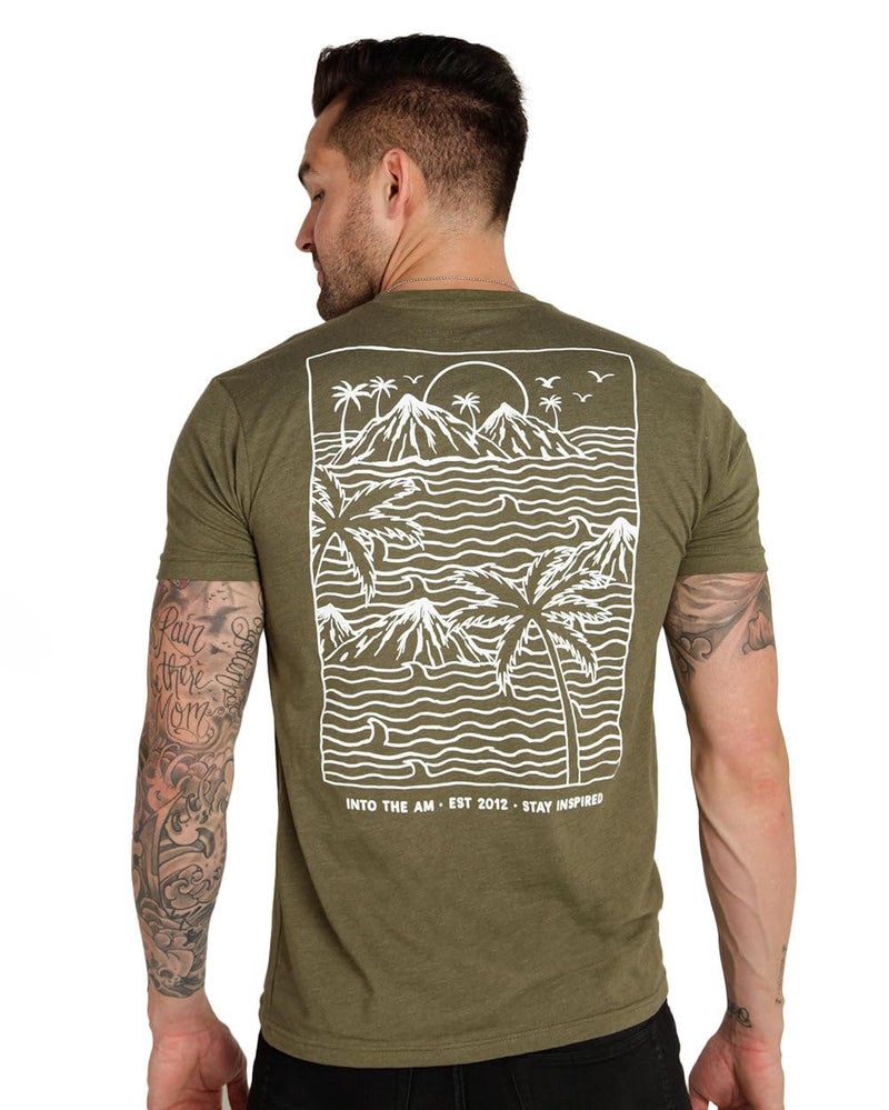 INTO THE AM Summer Islands Graphic Tee for Men - Short Sleeve Design T-Shirts (Olive Green, X-Large) - Image 2