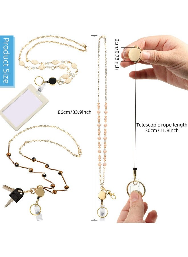 Zonon 3 Pieces Retractable Badge Reel Lanyard For Id Holder Set Necklace Name Badge Holder Lanyard Stainless Steel Beaded Chain With Waterproof Name Badge Holder Clip For Mother'S Day Present  - Image 2