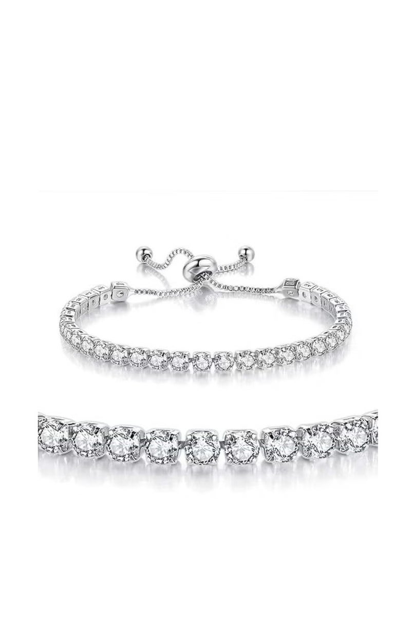 أساور للنساء مطلية بالذهب الأبيض مرصعة بالألماس AAA+ زركونيا مكعب CZ سوار كلاسيكي أنيق قابل للتعديل من الفضة مجوهرات عصرية هدية زفاف - Image 2