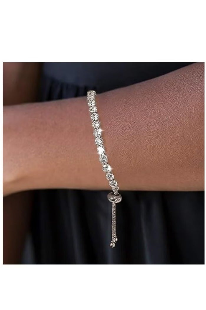 أساور للنساء مطلية بالذهب الأبيض مرصعة بالألماس AAA+ زركونيا مكعب CZ سوار كلاسيكي أنيق قابل للتعديل من الفضة مجوهرات عصرية هدية زفاف - Image 3