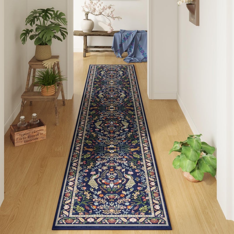 Rugcomf Runner Rug Washable Kitchen Runner 2'x 10' Runner Rug for Entryway Indoor Floral Soft Non-Slip Carpet Runner for Hallways, Kitchen, Laundry, Bedroom, Bathroom(Blue) - Image 3