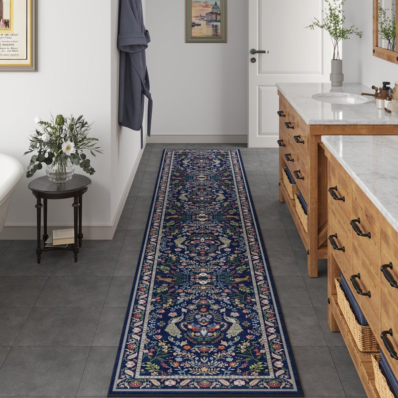 Rugcomf Runner Rug Washable Kitchen Runner 2'x 10' Runner Rug for Entryway Indoor Floral Soft Non-Slip Carpet Runner for Hallways, Kitchen, Laundry, Bedroom, Bathroom(Blue) - Image 5