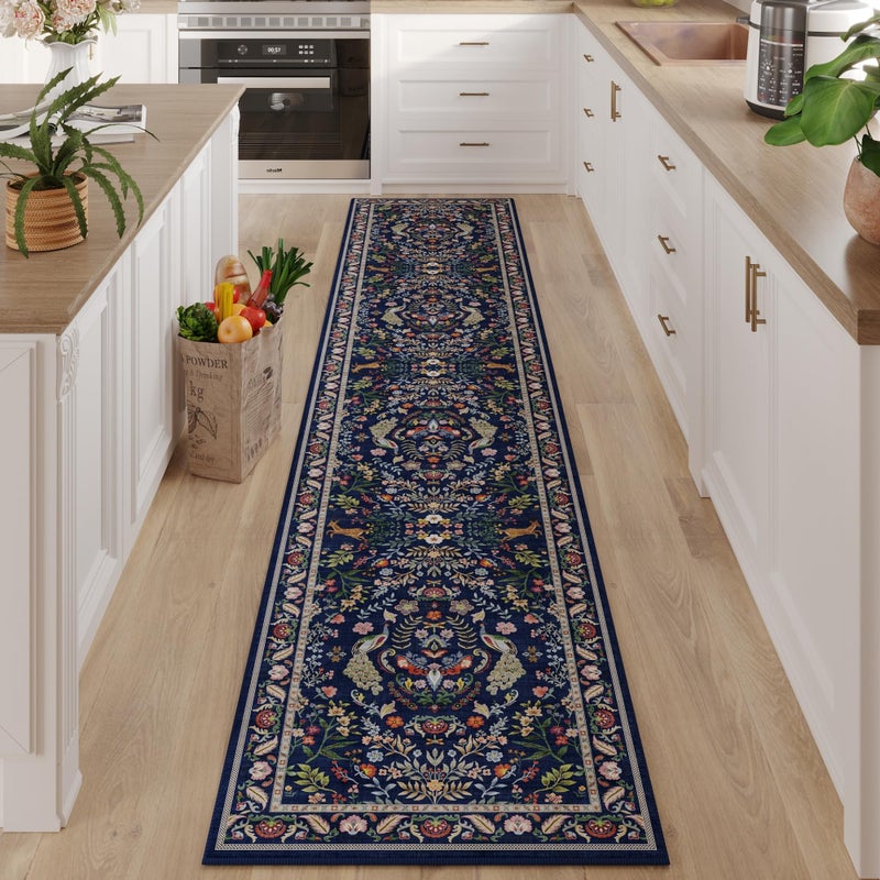 Rugcomf Runner Rug Washable Kitchen Runner 2'x 10' Runner Rug for Entryway Indoor Floral Soft Non-Slip Carpet Runner for Hallways, Kitchen, Laundry, Bedroom, Bathroom(Blue) - Image 4