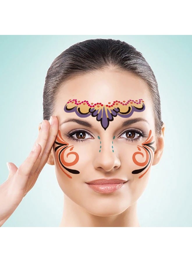 CBLUO 8 Pcs Halloween Temporary Stickers Waterproof Face Tattoos Women Masquerade Face Tattoo Glitter Flower Leaf Star Makeup Eye Forehead Body Sticker Cosplay Costume Dress Up Christmas Party Supplies - Image 2