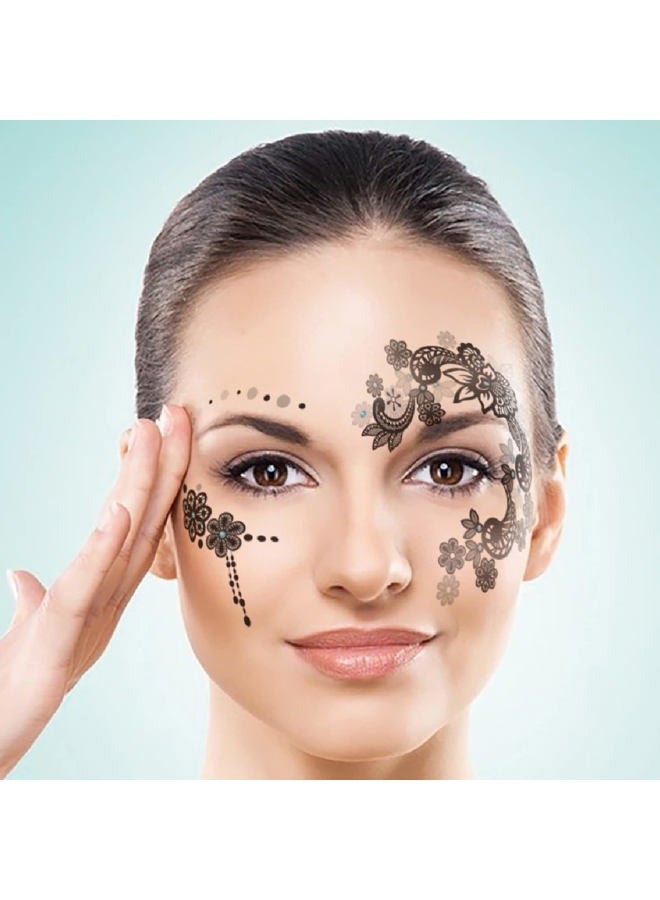 CBLUO 8 Pcs Halloween Temporary Stickers Waterproof Face Tattoos Women Masquerade Face Tattoo Glitter Flower Leaf Star Makeup Eye Forehead Body Sticker Cosplay Costume Dress Up Christmas Party Supplies - Image 3