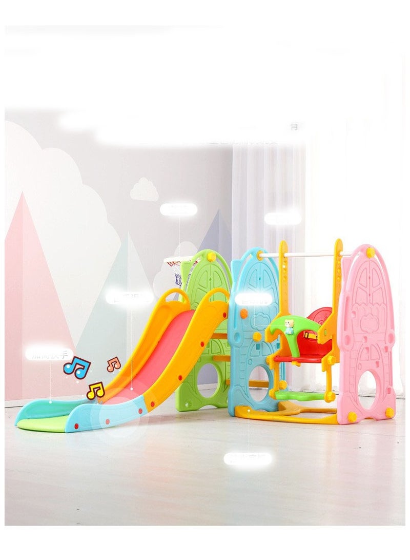 فول جوي مجموعة زحليقة وأرجوحة مع حلقة كرة سلة وموسيقي 4*1 للأطفال،مجموعة ملعب داخلي وخارجي للأطفال الصغار،مجموعة ألعاب متسلقة للأطفال - Image 2