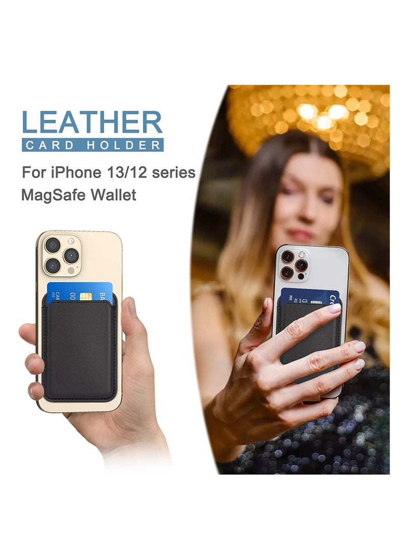 Generic - Leather iPhone Wallet Compatible with MagSafe Wallet for iPhone 13/13 Pro/13 Pro Max, iPhone 12/12 Pro/12 Pro Max, Compatible with MagSafe Case, Max 2 Cards (Black) - Image 1