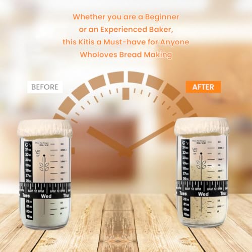 Supvox® 730ml Sourdough Starter Kit, 25oz Sourdough Starter Jar with Metallic Lid, Silicone Spatula, Feeding Tracker, Extra Thermometer Strips & Breathable Covers Sourdough Bread Starter Kit - Image 5