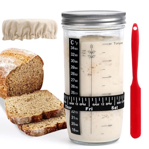 Supvox® 730ml Sourdough Starter Kit, 25oz Sourdough Starter Jar with Metallic Lid, Silicone Spatula, Feeding Tracker, Extra Thermometer Strips & Breathable Covers Sourdough Bread Starter Kit - Image 1