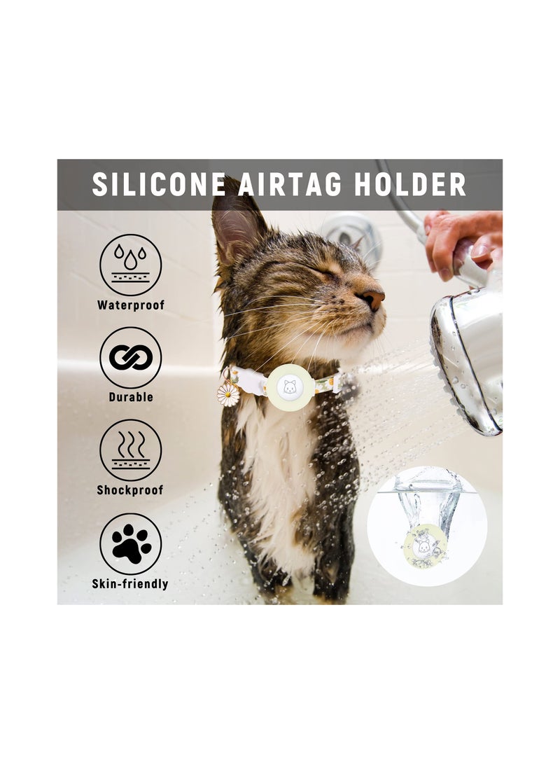 SYOSI Airtag Cat Collar, Kitten Collar Breakaway with Silicone Airtag Holder, Bells & Flower Charm for Girl Cats Boy Cats Small Dogs (Luminous Green)  - Image 5