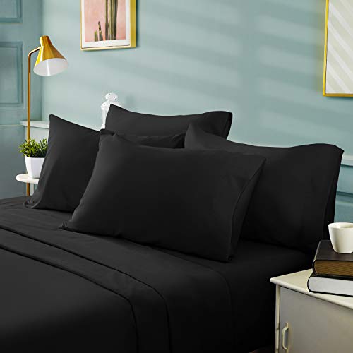 BYSURE 6 Pieces Bed Sheets Set(Queen, Black) - Hotel Luxury Super Soft 1800 Thread Count 100% Microfiber Sheets with Deep Pockets, Wrinkle & Fade Resistant - Image 2