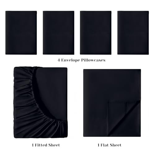 BYSURE 6 Pieces Bed Sheets Set(Queen, Black) - Hotel Luxury Super Soft 1800 Thread Count 100% Microfiber Sheets with Deep Pockets, Wrinkle & Fade Resistant - Image 3