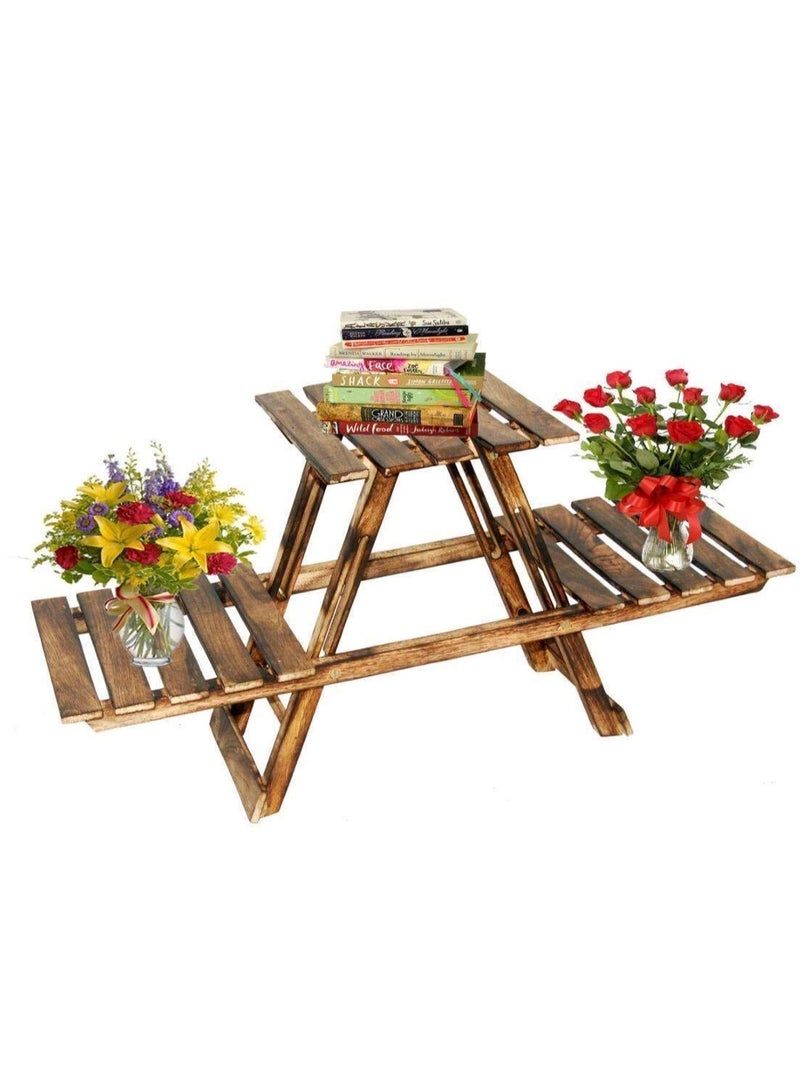 DubaiGallery Wooden Multipurpose Folding Rack/Plant Stand 3 Deck/Living Room Side Stand/Wooden Stool/Flower Pot Stand/Veg Stand Plant Stand for Garden & Outdoor - Image 4