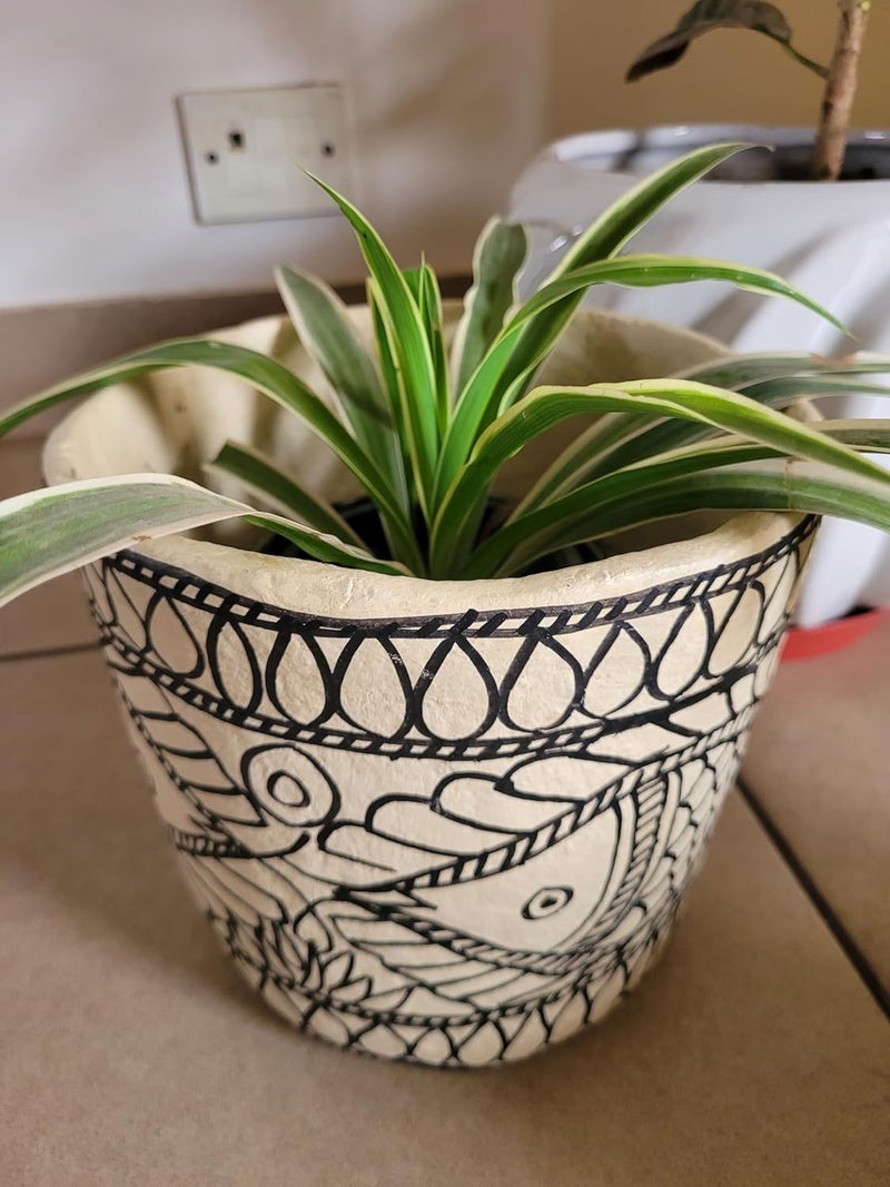 Handpainted Paper Mache EcoFriendly PaperbinDry Waste binMultipurpose Storage BasketPlanter I Open Top Bin 7x6 Inche Black Fish  - Image 1