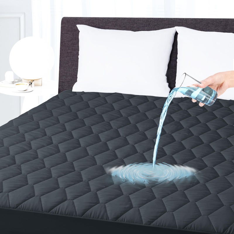 Cal King Waterproof Mattress Protector Breathable Noiseless Mattress Cover Deep Pocket Fit Up to 21 Inches Quilted Alternative Filling Mattress Pad Cover Grey