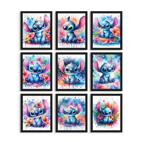 BigWig Prints Stitch Posters Lilo and Stitch Wall Decor Nursery Watercolor Art Prints Kids Bedroom Posters for Girls and Boys Nursery Wall Art Unframed Set of 9 8x10 - Image 1