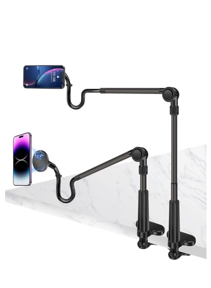 KASTWAVE Gooseneck Phone Holder, for Mag-Safe, Cell Phone Mount Clamp for Desk, Flexible Mount Clamp Clip, Magnetic Overhead Cell Phone Mount Stand, Fully Adjustable Phone Holder, Gooseneck Bed Phone Holder - Image 1