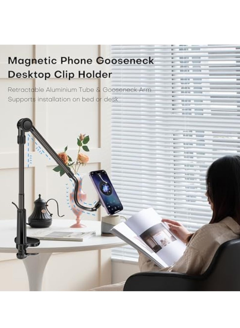 KASTWAVE Gooseneck Phone Holder, for Mag-Safe, Cell Phone Mount Clamp for Desk, Flexible Mount Clamp Clip, Magnetic Overhead Cell Phone Mount Stand, Fully Adjustable Phone Holder, Gooseneck Bed Phone Holder - Image 4