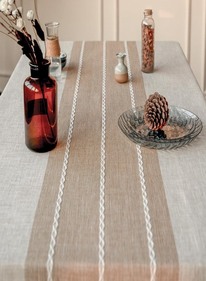 مفارش طاولة ديب دريم، مفرش طاولة مقاوم للماء، مفارش كتان مقاومة للتجاعيد والبهتان، غطاء طاولة ريفي لتزيين المطبخ وغرفة الطعام في عيد الميلاد (مستطيل/بيضاوي، 55 بوصة × 102 بوصة، 8-10 مقاعد، لون قهوة فاتح) - Image 3