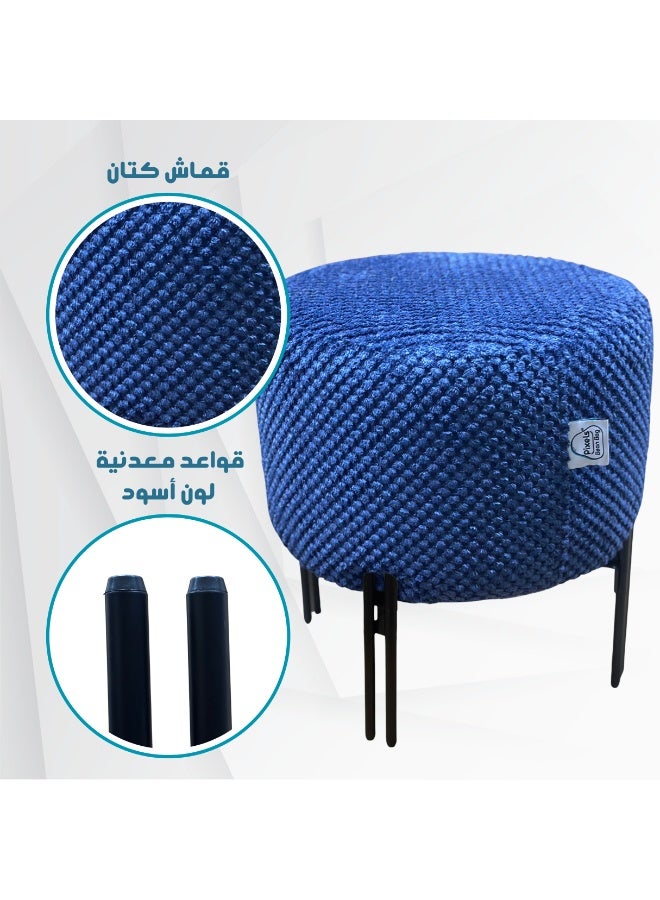 PixelsBeanBag Round Ottoman Linen Fabric by PixelsBeanBag with Metal Legs, for Living Room and Bedroom. - Image 3