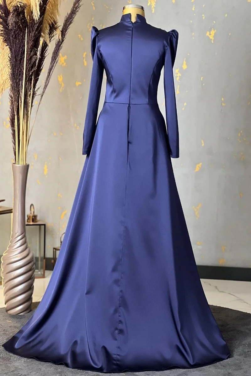 Esilanur Drop Hijab Evening Dress Navy Blue