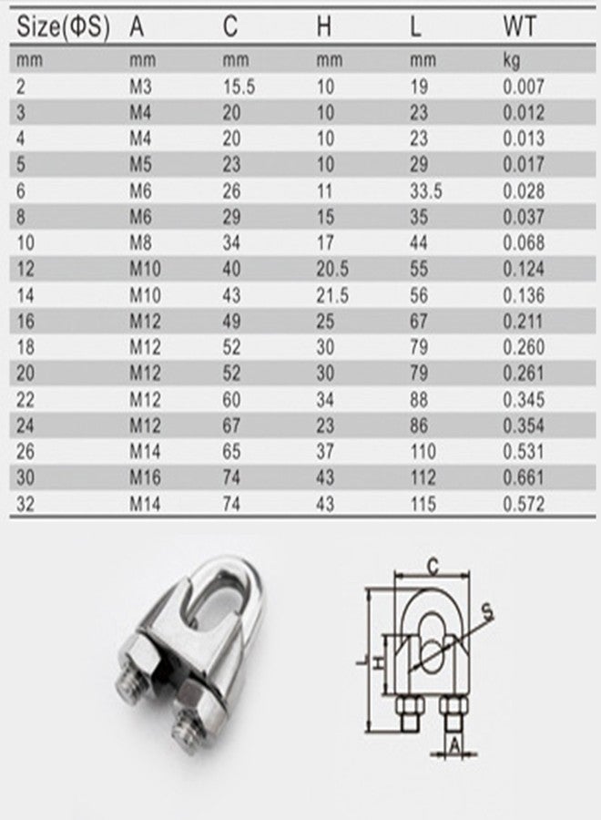Yetaha 316 3mm 4 Pcs Simplex Duplex Egg Shape U Bolt Steel Wire Grip Grips Clamp Clips Rope Cable - Image 3