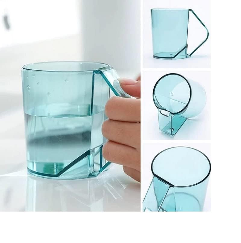 BIRZAR Brush Holder Cup Mouthwash Cup with Handle Durable Couples Brushing Cup Plastic Transparent Tooth MugMulticolor - Image 2